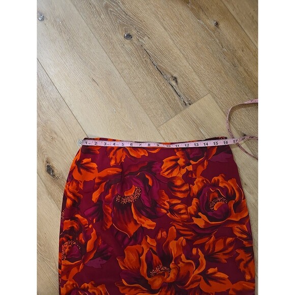 Dopamine Boho Chic Fairy Floral Cocktail Silk Pencil Skirt Womens 14 Pink Orange - Picture 2 of 7